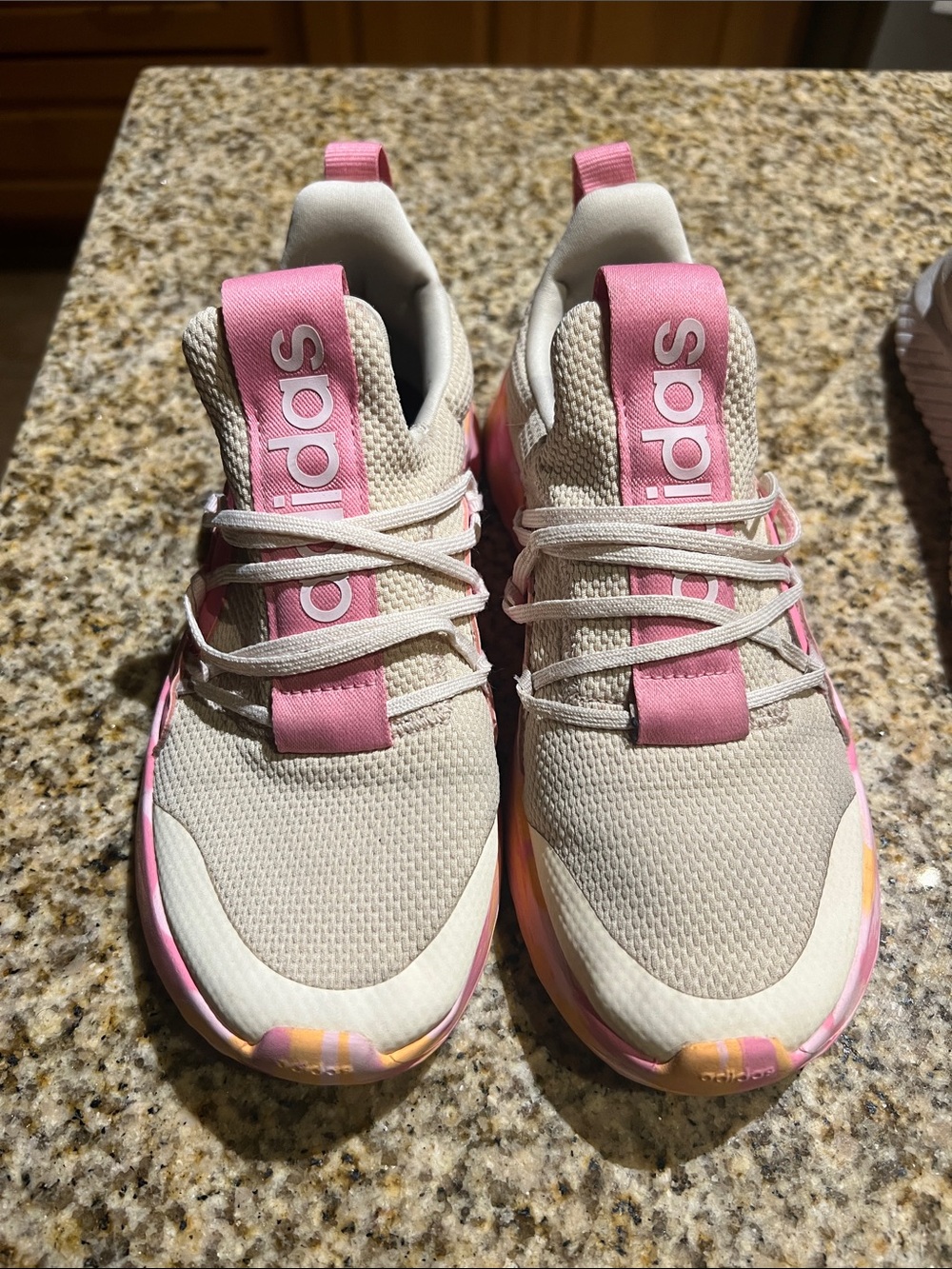 adidas Beige Sneakers with Pink Accents